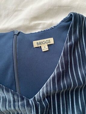 Briggs Navy Blue Asymmetrical Velvet Stripe Dress